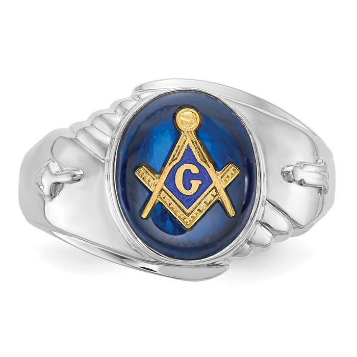 Exclusive Men's 14K White Gold Masonic Ring | Stylish Imitation Blue Spinel, Value!-4