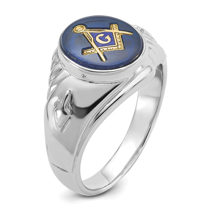 Exclusive Men's 14K White Gold Masonic Ring | Stylish Imitation Blue Spinel, Value!-7