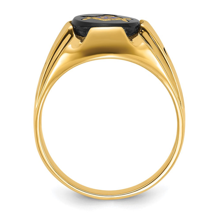 Shop Luxury 14K Men's Polished Antiqued Masonic Ring with Oval Onyx Stone-2