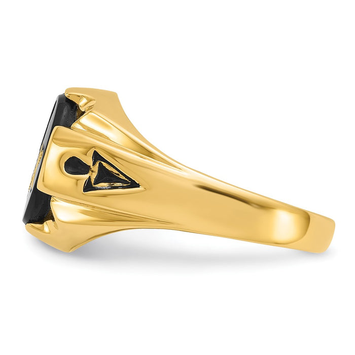 Shop Luxury 14K Men's Polished Antiqued Masonic Ring with Oval Onyx Stone-3