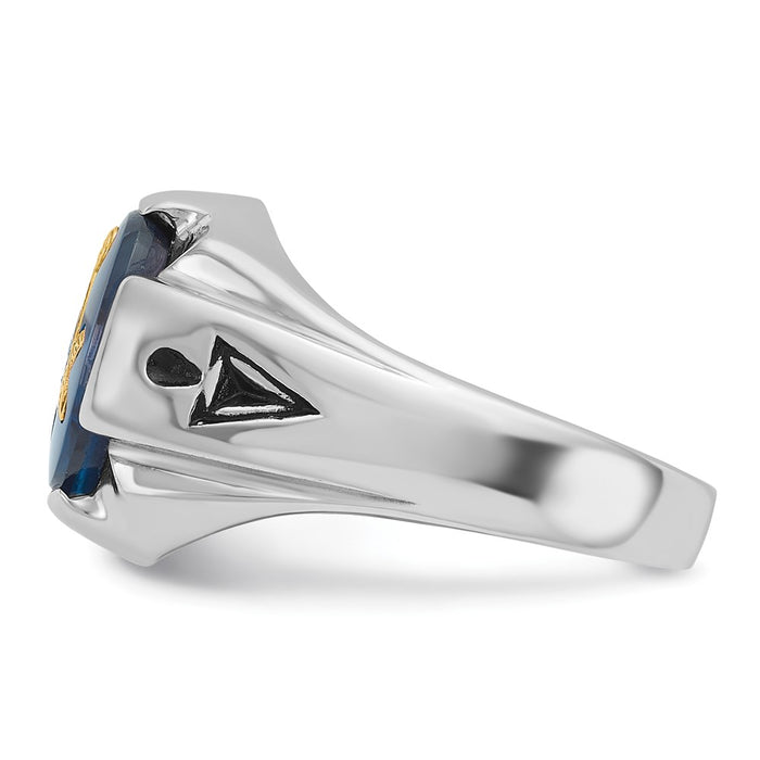 Shop Stylish Men's 14K White Gold Masonic Ring - 0.85mm with Blue Spinel Accent-3
