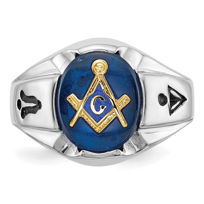 Shop Stylish Men's 14K White Gold Masonic Ring - 0.85mm with Blue Spinel Accent-4