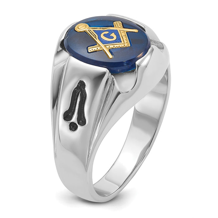 Shop Stylish Men's 14K White Gold Masonic Ring - 0.85mm with Blue Spinel Accent-6
