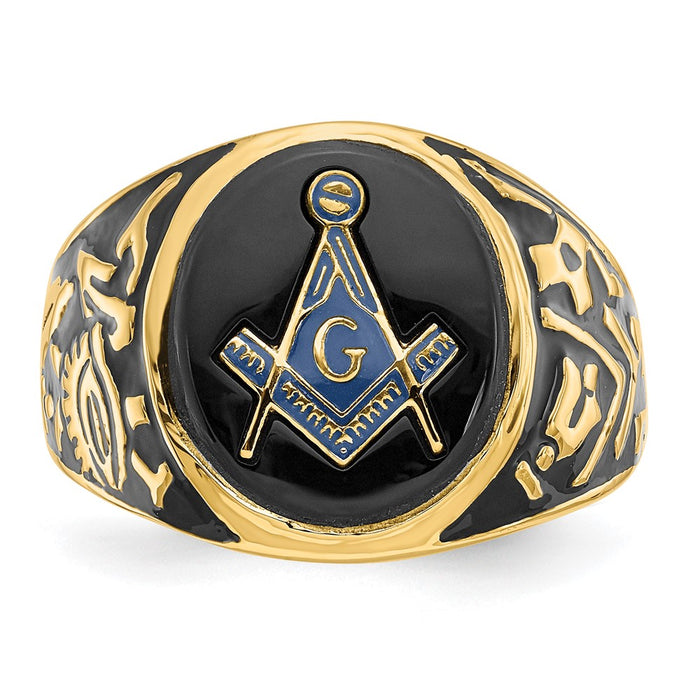 Shop Exclusive 14K Men's Masonic Ring with Onyx Stone, Stylish Finish-4