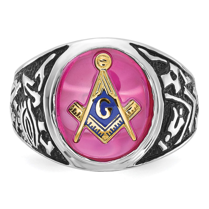 Buy Exclusive Men's 14K White Gold Masonic Ring with Lab-Created Ruby, Stylish Finish-4