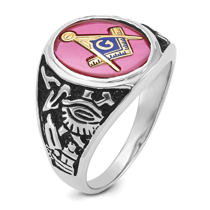 Buy Exclusive Men's 14K White Gold Masonic Ring with Lab-Created Ruby, Stylish Finish-7