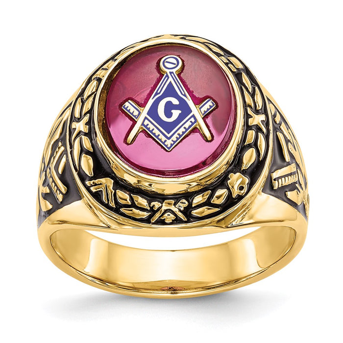 Buy Exclusive 14K Men's Masonic Ring with Lab-Created Ruby - Stylish Design-1