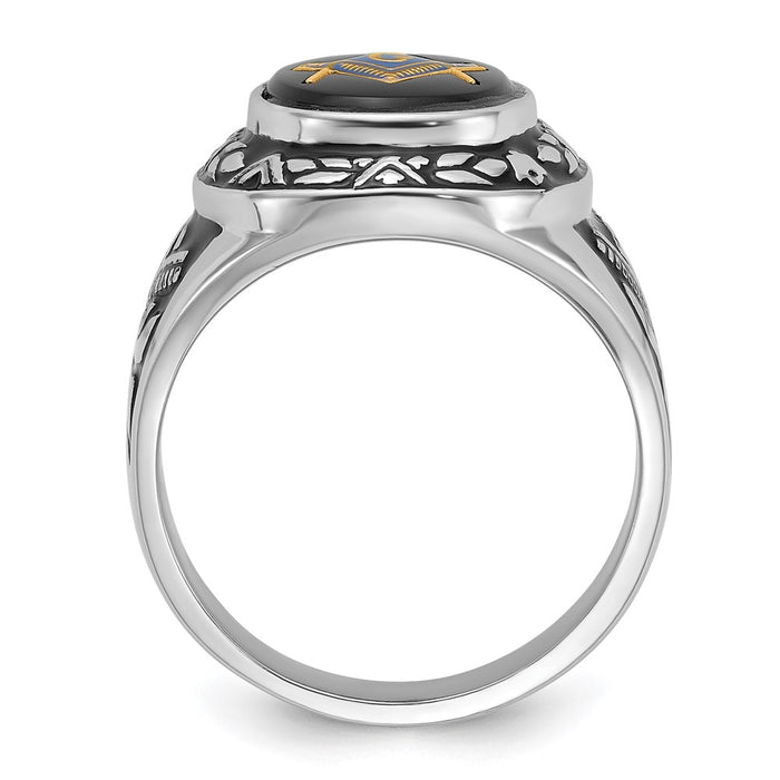 Exclusive Men's 14K White Gold Masonic Ring with Onyx - Stylish Design-2