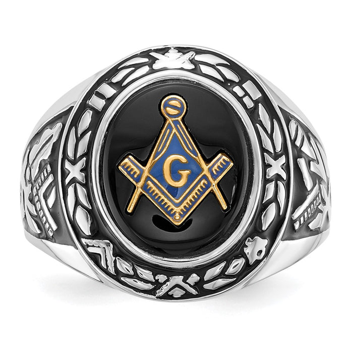 Exclusive Men's 14K White Gold Masonic Ring with Onyx - Stylish Design-5