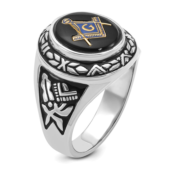Exclusive Men's 14K White Gold Masonic Ring with Onyx - Stylish Design-8