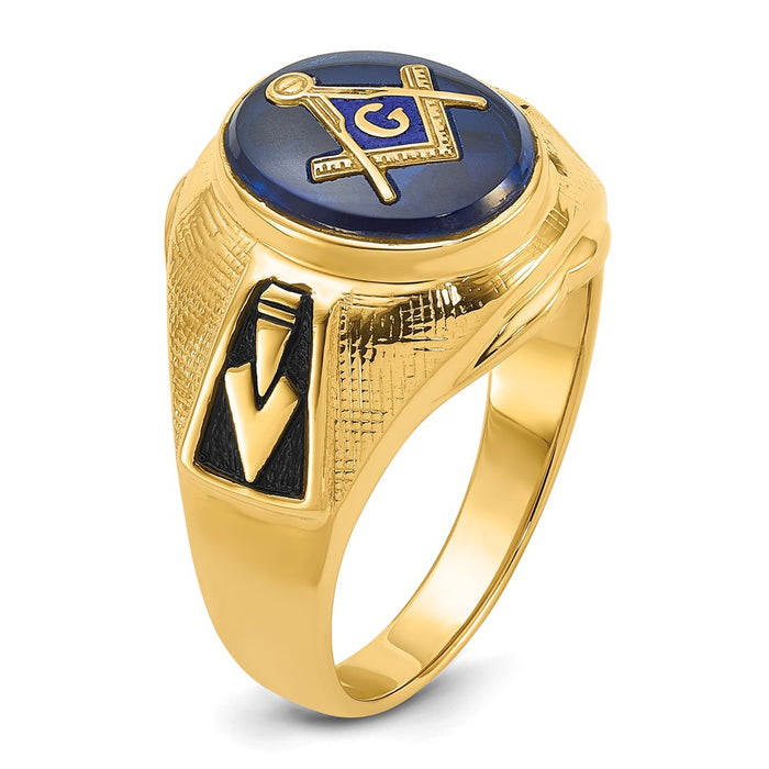 High-Quality Men's 14K Gold Masonic Ring with Blue Spinel - Stylish Value!-7