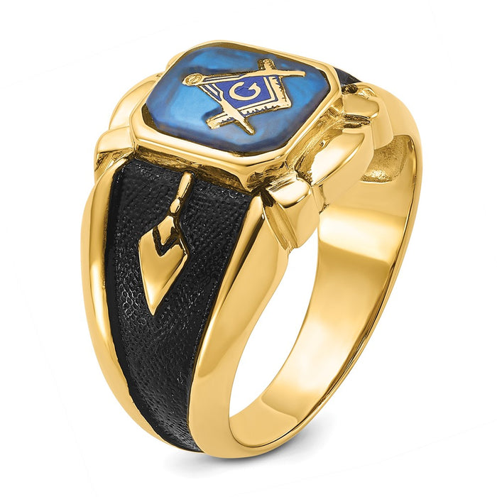 High-Quality 14K Men's Masonic Ring - Stylish Design with Imitation Blue Spinel-7