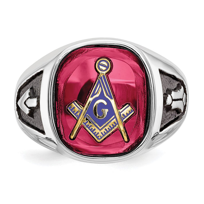 Buy Stylish Men's 14K White Gold Masonic Ring with Ruby & Enamel Finish-4