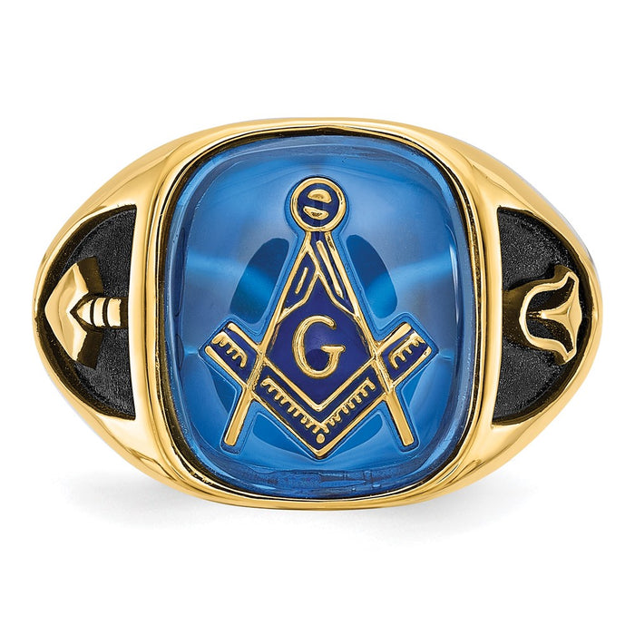 Buy Exclusive 14K Men's Masonic Ring - Polished, Antiqued, Textured Finish, Stylish Imitation Blue Spinel-4
