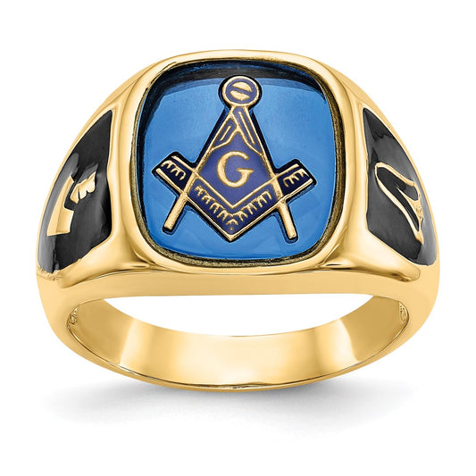 Buy Exclusive 14K Men's Masonic Ring - Polished, Antiqued, Textured Finish, Stylish Imitation Blue Spinel
