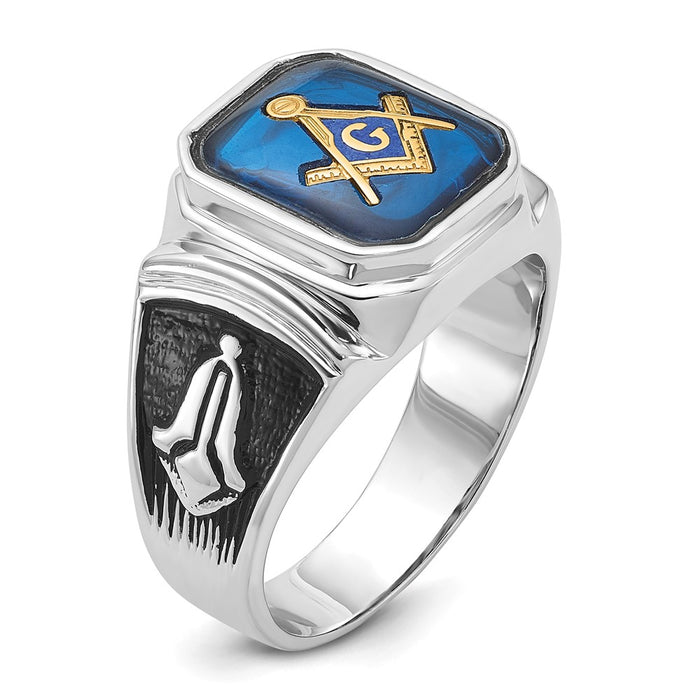 Order Stylish 14K White Gold Masonic Ring with Blue Spinel Accents - 10g-7