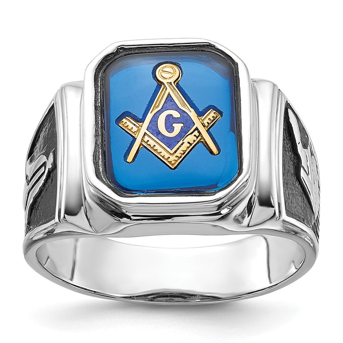 Order Stylish 14K White Gold Masonic Ring with Blue Spinel Accents - 10g-1