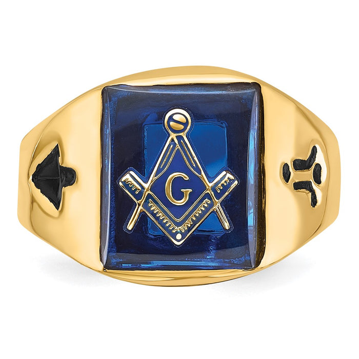 Buy Stylish 14K Men's Polished Masonic Ring - 8mm Grooved Design & Blue Spinel-4