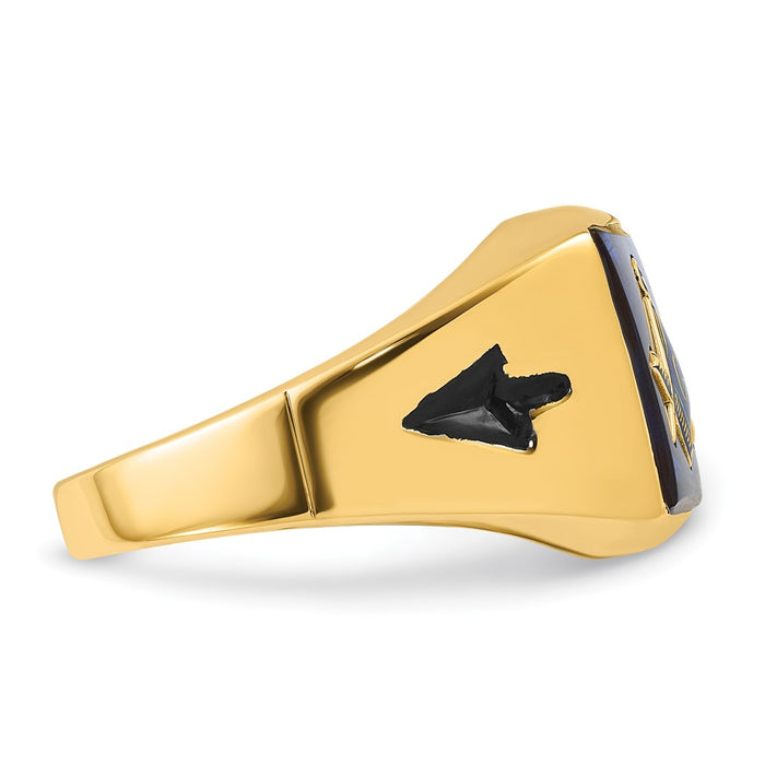 Buy Stylish 14K Men's Polished Masonic Ring - 8mm Grooved Design & Blue Spinel-7