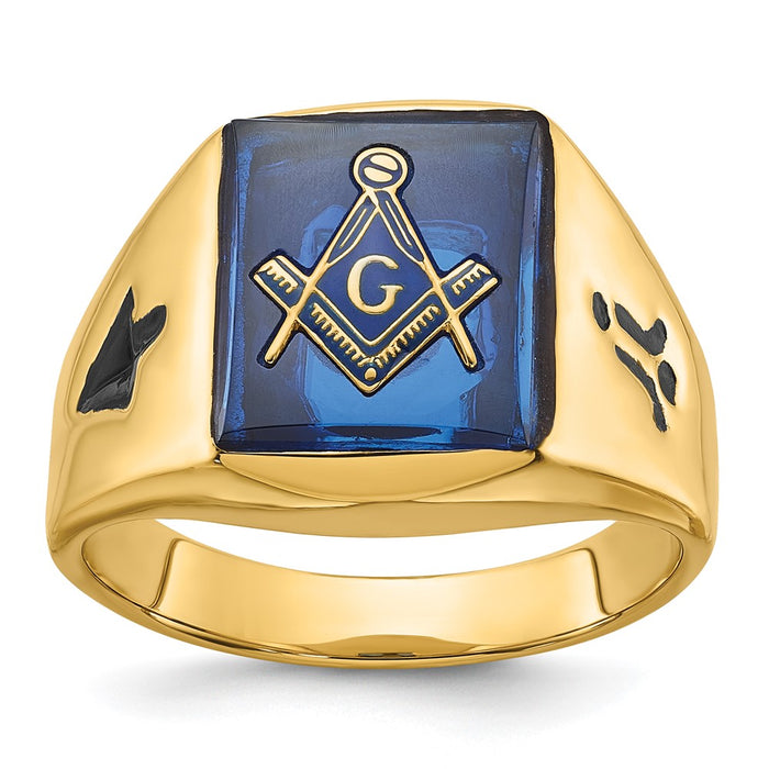 Buy Stylish 14K Men's Polished Masonic Ring - 8mm Grooved Design & Blue Spinel-1