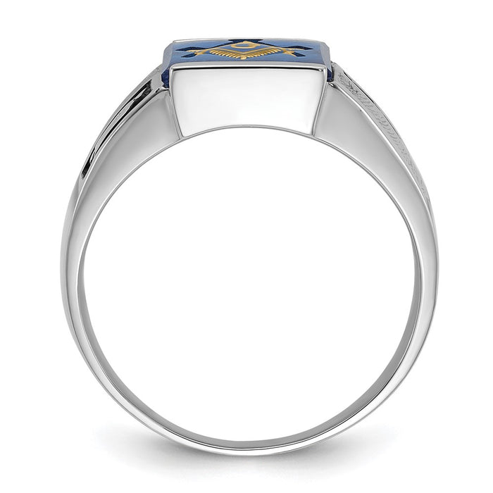 Buy Stylish Men's 14K White Gold Masonic Ring - Polished, Textured Finish, Affordable Price!-2