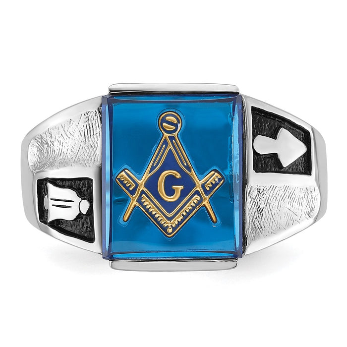 Buy Stylish Men's 14K White Gold Masonic Ring - Polished, Textured Finish, Affordable Price!-4