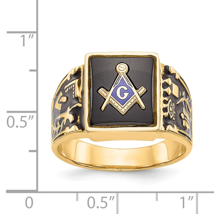 Shop Exclusive 14K Men's Masonic Ring - Polished, Textured, Onyx Accents-3