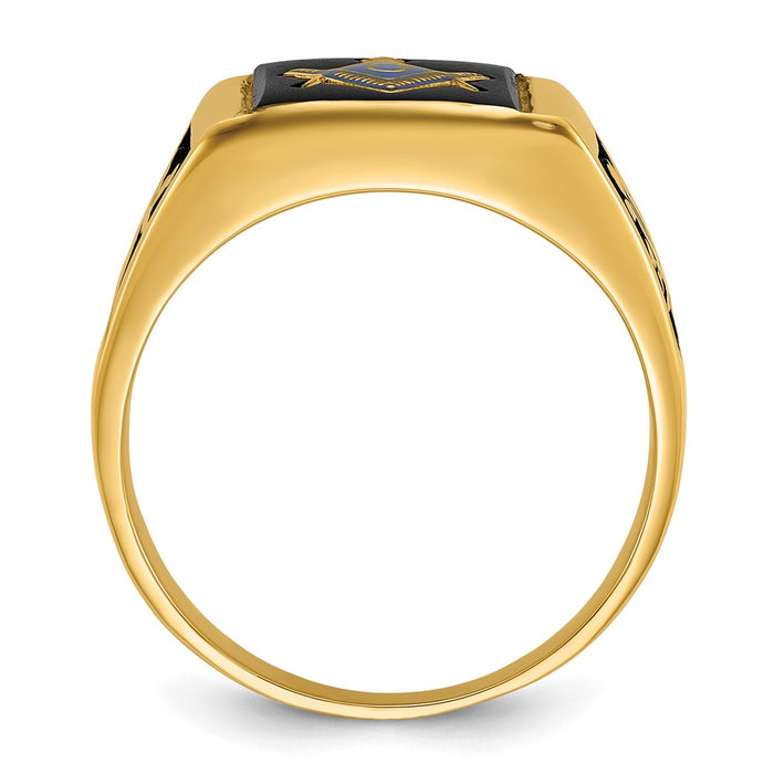 Buy Exclusive 14K Men's Masonic Ring, .85mm with Onyx & Black Enamel - Stylish Value-2