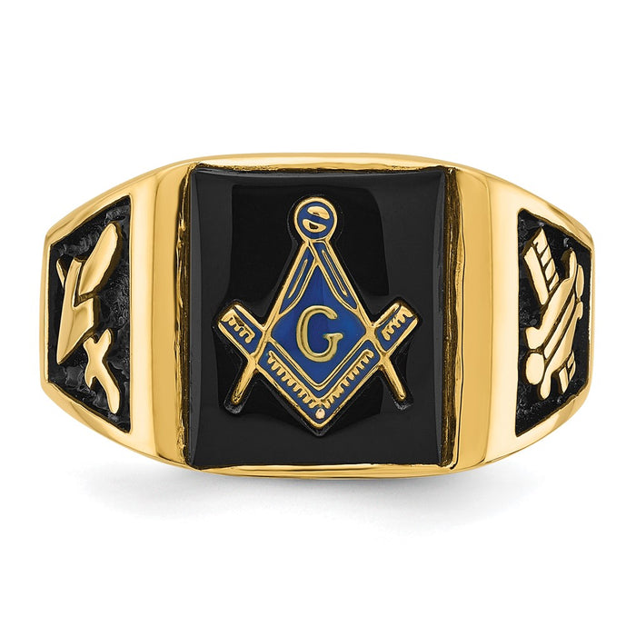 Buy Exclusive 14K Men's Masonic Ring, .85mm with Onyx & Black Enamel - Stylish Value-4