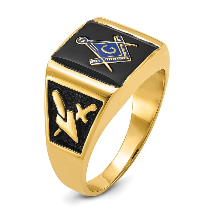 Buy Exclusive 14K Men's Masonic Ring, .85mm with Onyx & Black Enamel - Stylish Value-7