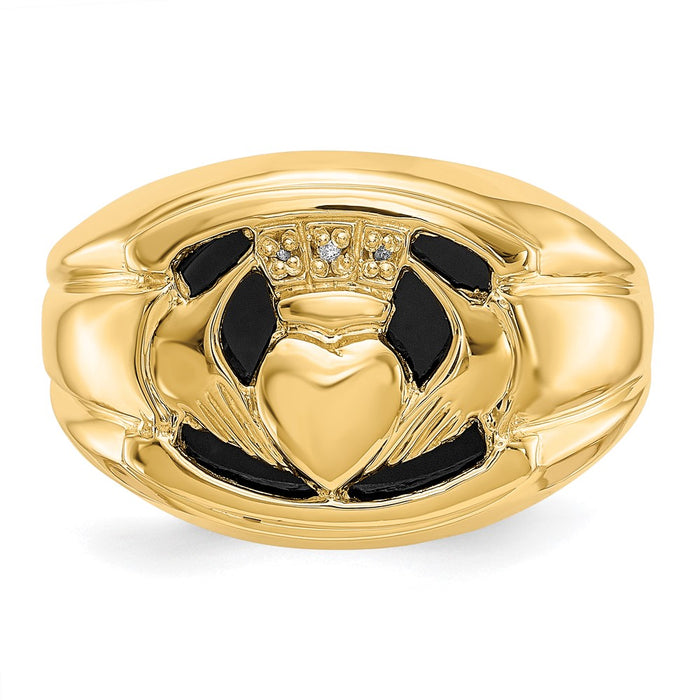 Buy Exclusive 14K Gold Men's Claddagh Ring with AA Diamonds & Onyx - Stylish Choice!-4