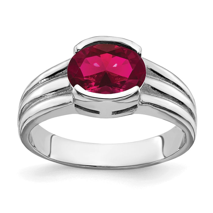 High-Quality 14K White Gold Oval Created Ruby Ring - 8x6mm, Stylish Value-1