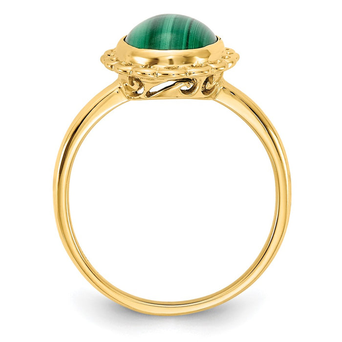 Shop Exclusive 14K Gold Malachite Cabochon Ring - 10x8mm, Stylish Value!-2