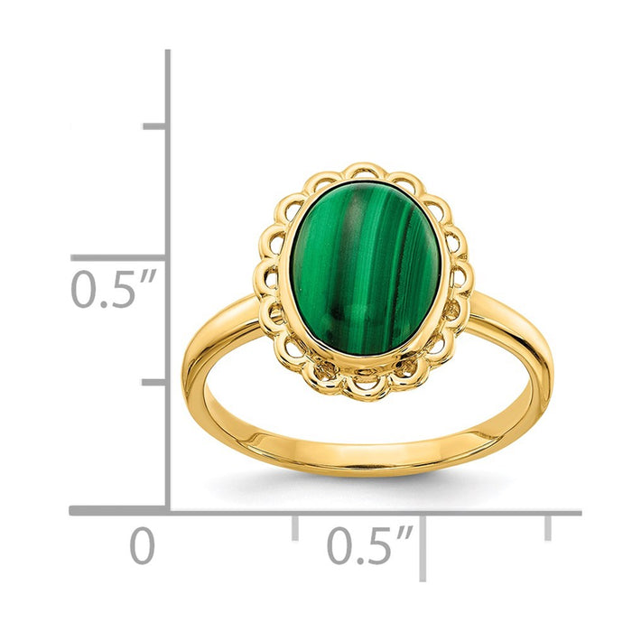 Shop Exclusive 14K Gold Malachite Cabochon Ring - 10x8mm, Stylish Value!-4