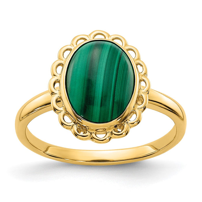 Shop Exclusive 14K Gold Malachite Cabochon Ring - 10x8mm, Stylish Value!-1