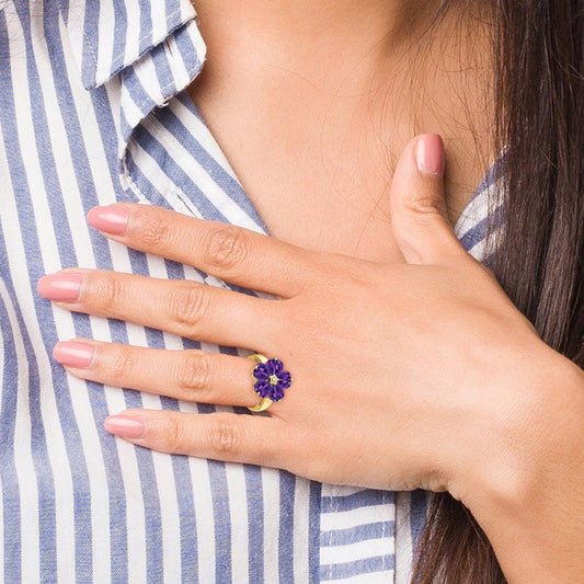 High-Quality 14K Gold 6mm Heart-Shaped Amethyst AAA Diamond Ring | Stylish Value