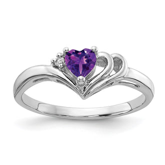 High-Quality 14K White Gold Heart-Shaped Amethyst Ring - Stylish Diamond Accent
