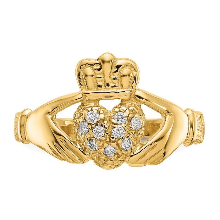 Shop Exclusive 14K Yellow Gold Claddagh Ring with 1/10ct AA Diamond - Stylish Value!-4