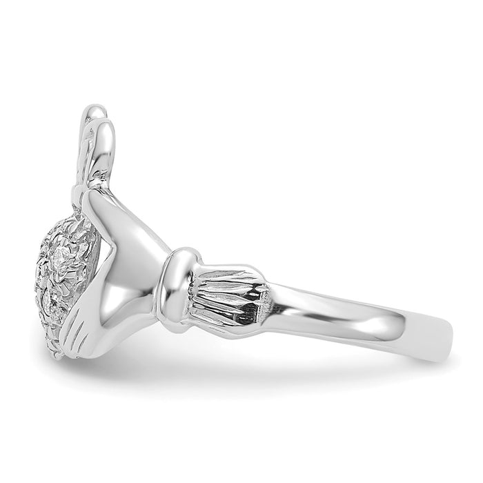 High-Quality 14K White Gold Claddagh Ring with 1/10ct AA Diamonds - Stylish Value!-3