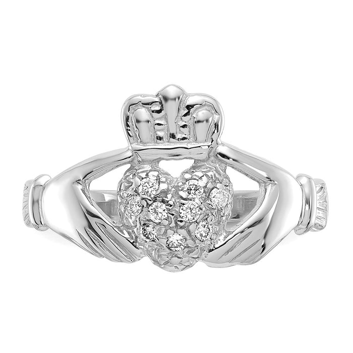 High-Quality 14K White Gold Claddagh Ring with 1/10ct AA Diamonds - Stylish Value!-4