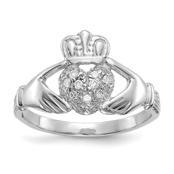 High-Quality 14K White Gold Claddagh Ring with 1/10ct AA Diamonds - Stylish Value!-1