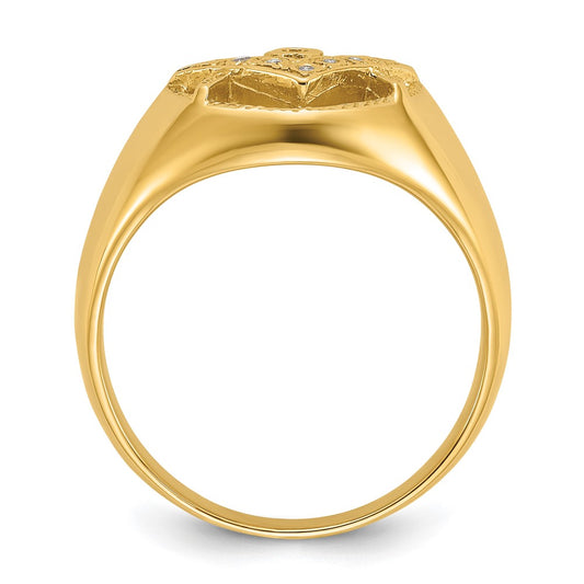 Buy Stylish 14K Men's Polished & Textured Masonic Ring with AA Quality Diamonds
