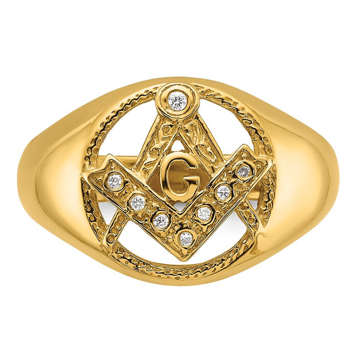 Buy Stylish 14K Men's Diamond Masonic Ring - Polished & Textured Finish-4