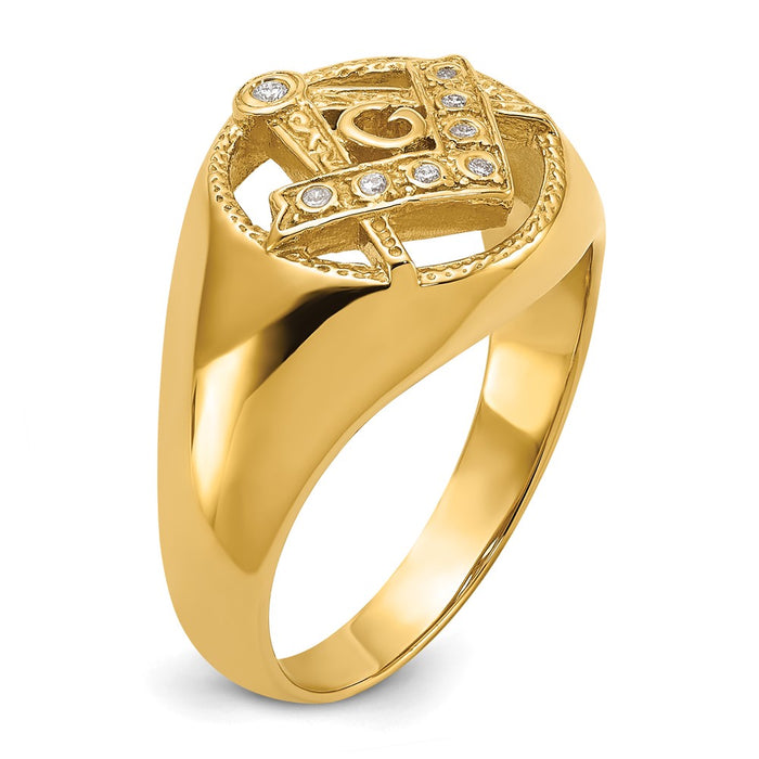 Buy Stylish 14K Men's Polished & Textured Masonic Ring with AA Quality Diamonds-6