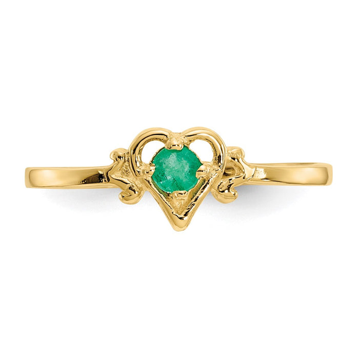 High-Quality 14K Gold Heart Ring with Emerald Birthstone - Stylish & Affordable!-4