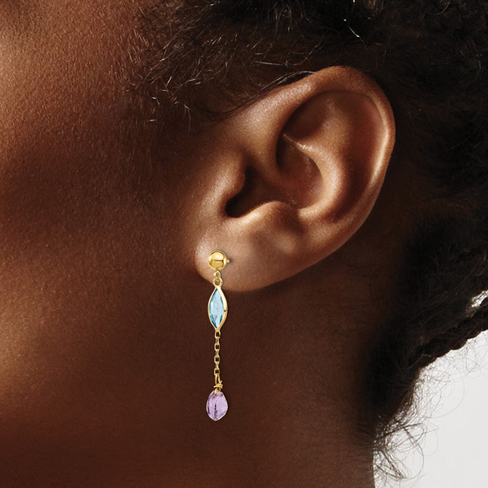 Shop Stylish 14K Gold Amethyst & Blue Topaz Stud Earrings - Affordable Luxury-3