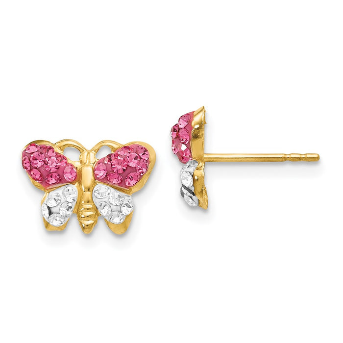 Exclusive 14K Pink & White Crystal Butterfly Stud Earrings - Stylish Value!-1