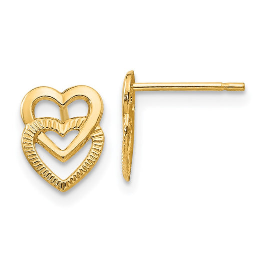 Buy Stylish 14K Yellow Gold Double Heart Stud Earrings - High Quality & Value