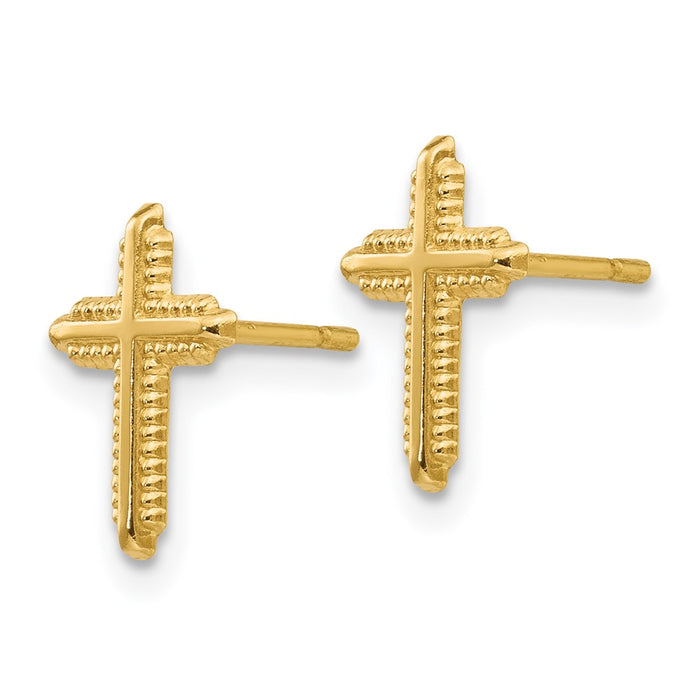 Buy Stylish 14K Yellow Gold Shiny Cross Stud Earrings - Affordable Luxury!-2