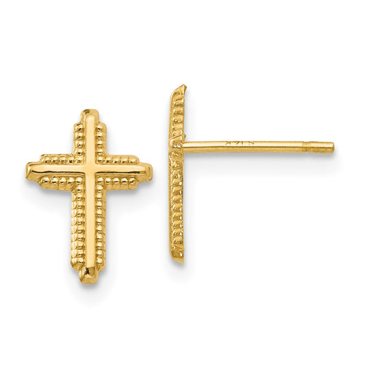 Buy Stylish 14K Yellow Gold Shiny Cross Stud Earrings - Affordable Luxury!